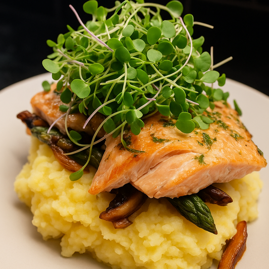 AsparaMash Salmon with MicroGreens