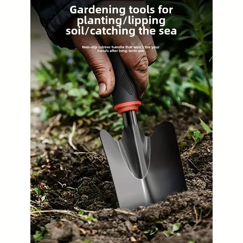 Durable Metal Gardening Shovel with Ergonomic Black Handle & Orange Accents - Perfect for Planting Flowers, Vegetables