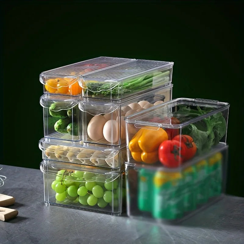 Fridge Storage Container with Lids | Clear Containers for Vegetable, Fruit, Microgreens Pantry Kitchen Refrigerator