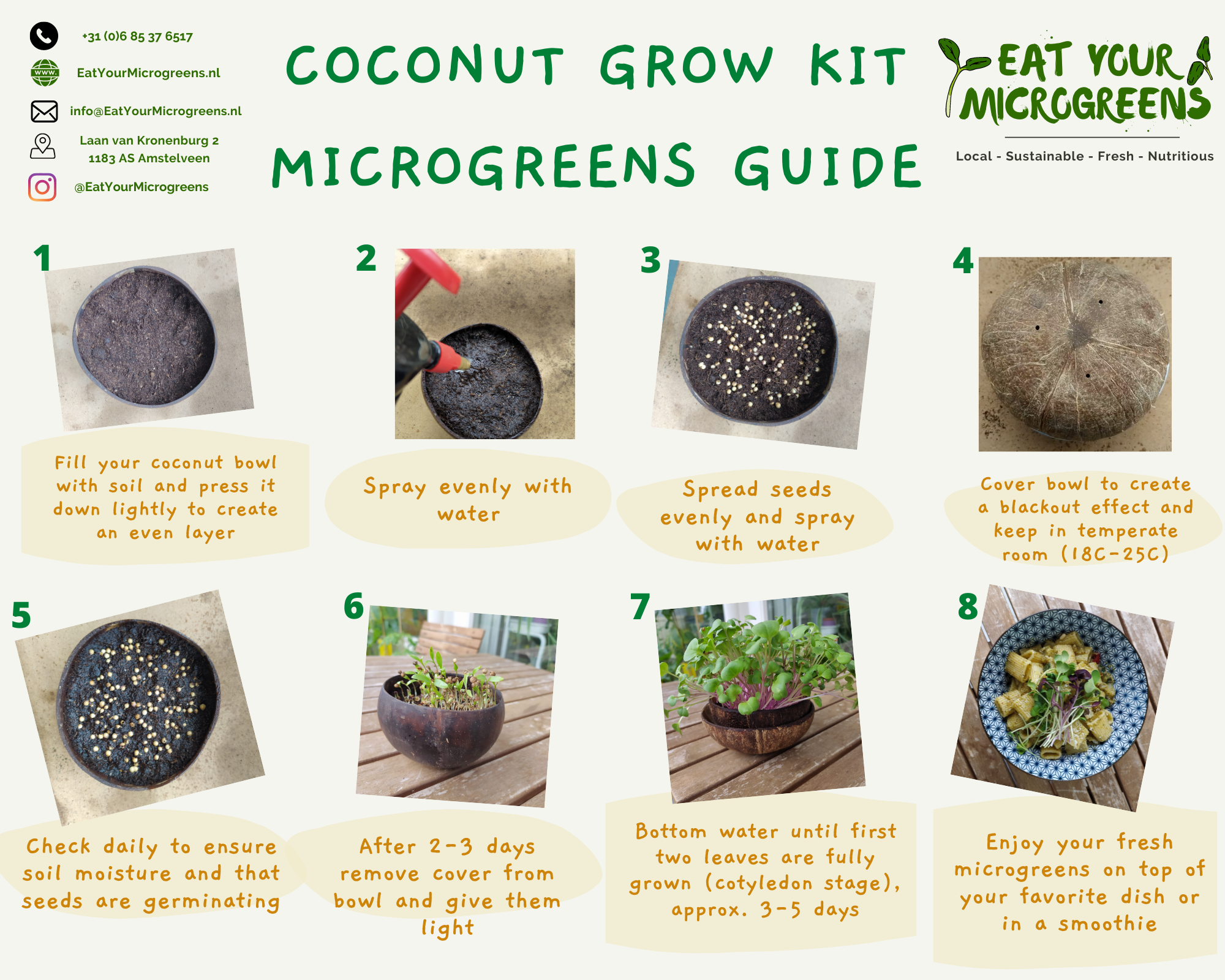Coconut Bowl Grow Kit (Kies je zaden) + Stap-voor-stap handleiding