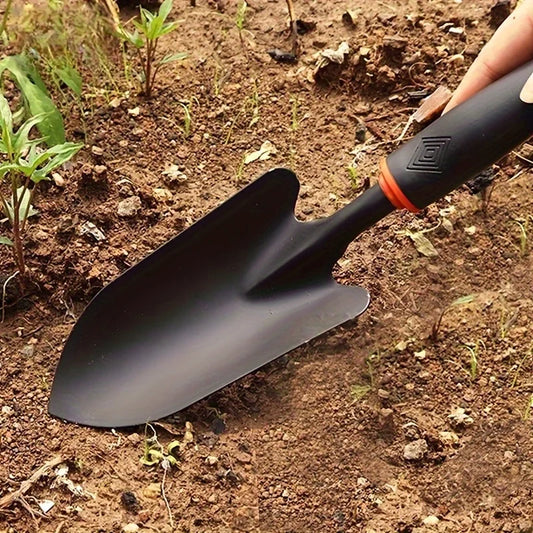 Durable Metal Gardening Shovel with Ergonomic Black Handle & Orange Accents - Perfect for Planting Flowers, Vegetables