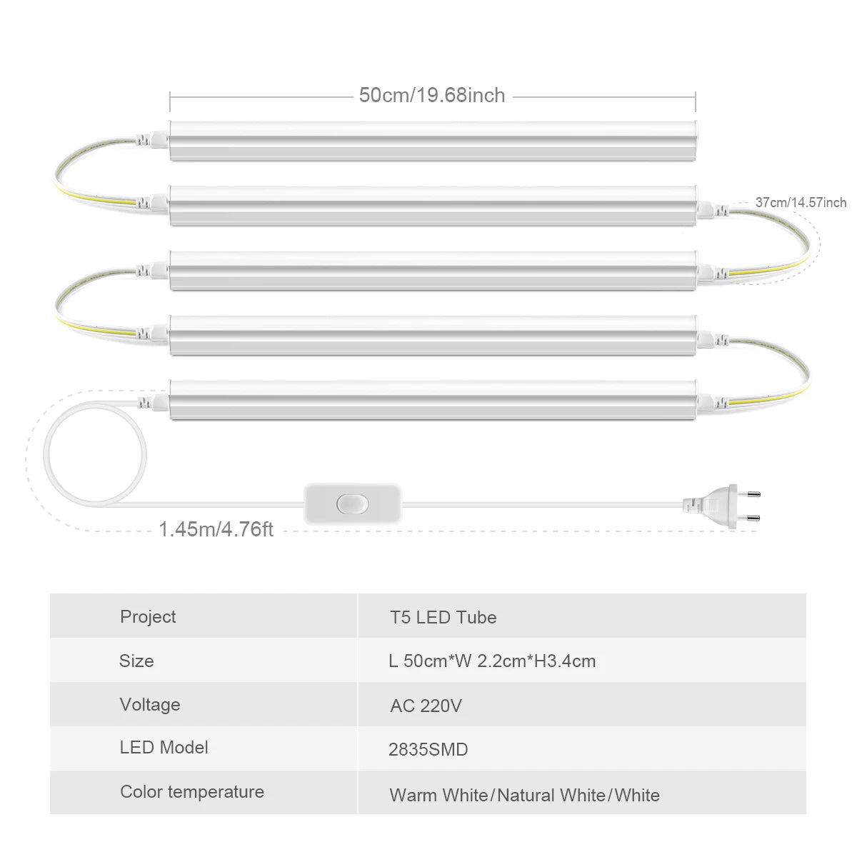 T5 LED Lights 50 cm with light switch included